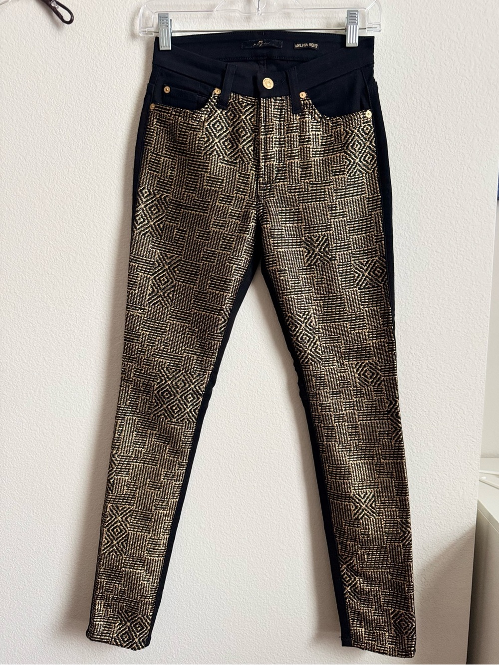 7 For All Mankind x Malhia Kent Egyptian Gold Jacquard Jeans Sz 25